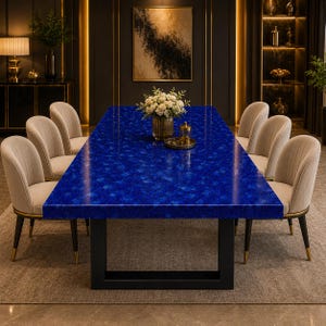 Mesa de Jantar em Lápis-lazúli, Mesa de Jantar Retangular de Luxo em Pedra Azul, Mesa de Jantar Artesanal em Lápis-lazúli (somente o tampo)
