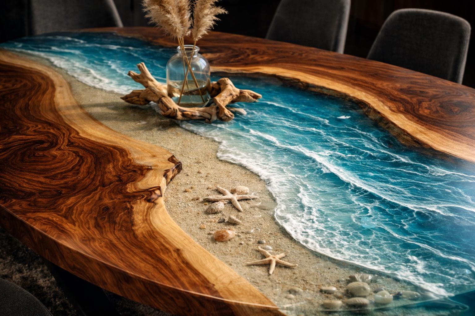 Ocean Resin Dining Table Luxury Beach Epoxy Furniture Handmade Walnut ...
