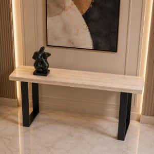 Travertine Console Table Rectangular Stone Entryway Table Modern Hallway Console Black Metal Base Luxury Sofa Table [only table top]
