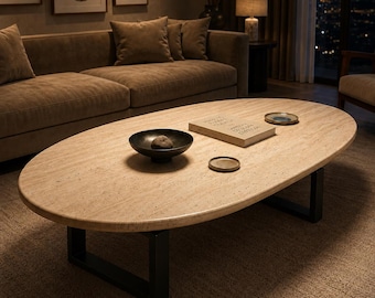 Oval Travertine Coffee Table Luxury Stone Coffee Table Modern Living Room Center Table Natural Travertine Cocktail Table (only table top)