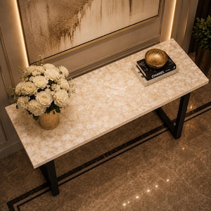 White Quartz Console Table Luxury Entryway Table Modern Quartz Hallway Console Rectangular Stone Sofa Table Handmade Quartz Table