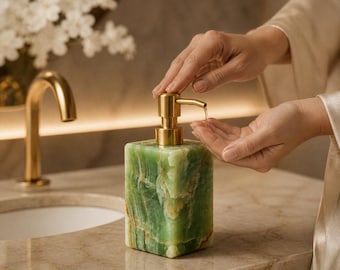 Dispensador de jabón de ónix, lujosa decoración de baño en piedra verde, bomba de loción de mármol hecha a mano, accesorio de tocador, regalo premium