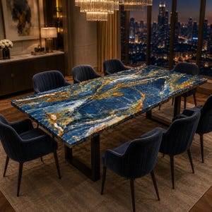 Blue Onyx Dining Table Luxury Marble Table Gold Vein Stone Tabletop Modern Designer Furniture Statement Dining Decor (only table top)