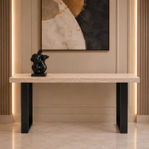 Premium travertine console table for living room and entrance decor
Minimalist natural stone hallway table with durable black metal frame