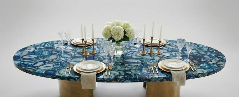 Blue Agate Dining Table & Kitchen Island | Luxury Agate Stone Slab ...