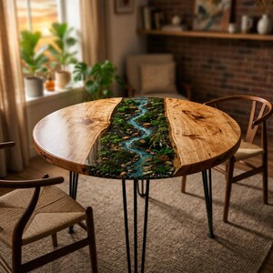 Mesa de comedor redonda de resina epoxi River, hecha a mano, de lujo, centro de mesa, muebles de cocina, decoración moderna personalizada.