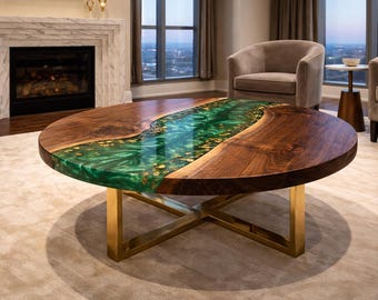 Round Epoxy River Coffee Table — Solid Wood & Resin, Luxury Center Table, Handmade Custom Furniture, Modern Living Room Decor