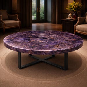 Round Amethyst Coffee Table Purple Gemstone Center Table Luxury Stone Coffee Table Natural Crystal Living Room Table (only table top)
