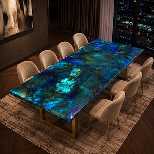 Labradorite Dining Table Natural Labradorite Stone Dining Table Luxury Rectangular Gemstone Dining Table [only table top]