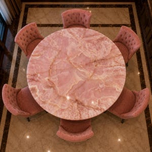 Pink Onyx Dining Table Round Luxury Marble Top Gold Base Handmade Statement Furniture (only table top)