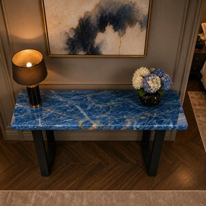 Mesa consola de ónix azul, mesa de entrada de mármol de lujo, muebles de piedra modernos, mesa de recibidor de diseño hecha a mano (solo tablero).