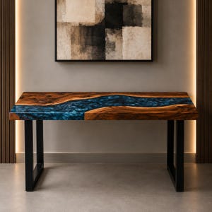 Live Edge Walnut Epoxy River Console Table Blue Resin Entryway Sofa Table Handmade Wood Hallway Table Modern River Console Table