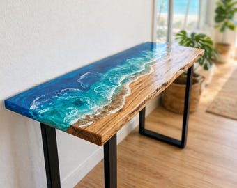 Konsolentisch Ozean Harz Live Edge Holz Eingangsbereich Schreibtisch Küsten handgefertigtes Strand Epoxy Sofa Flur Luxusmöbel
