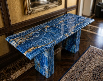 Blue Onyx Console Table Luxury Marble Entryway Table Modern Stone Furniture Handmade Designer Hallway Table