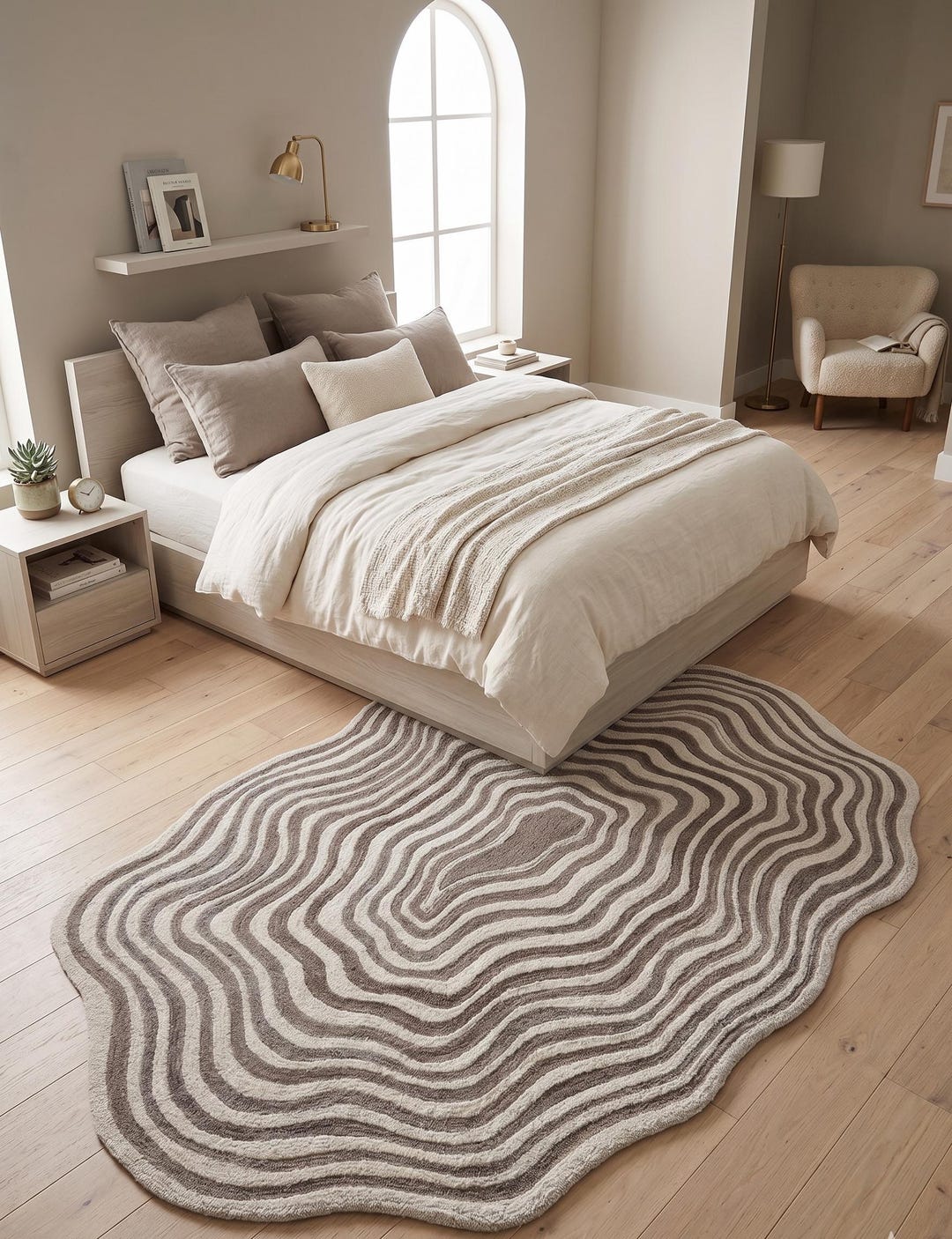 Deco Border Rug Hand Tufted Wool Rug – Art Deco Geometric Border, Neutral Living Room ...
