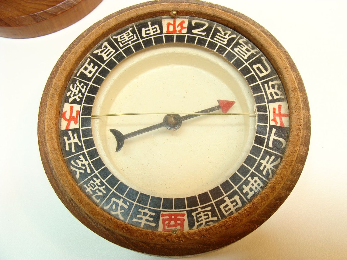 Antique Chinese Asian Compass Feng Shui Navigation Round Wood Etsy