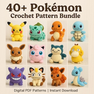 Patrón de crochet de Pokémon 40 en 1 / Patrón de crochet de Pokémon / Paquete de crochet de Pokémon / Paquete de crochet de Pokémon Amigurumi / Amigurumi de Pokémon