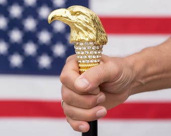 Golden Eagle Head Walking Stick – Handmade Metal Decorative Cane