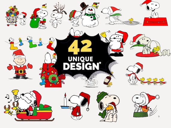Pack de 40+ Snoopy Christmas SVG PNG | Dessins animés Peanuts Noël pour Cricut, Silhouette et impression