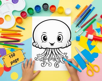 150 Dibujos de Animales Marinos Adorables para Colorear | Libro para Colorear en PDF de Descarga Instantánea | Para Niños y Adultos |