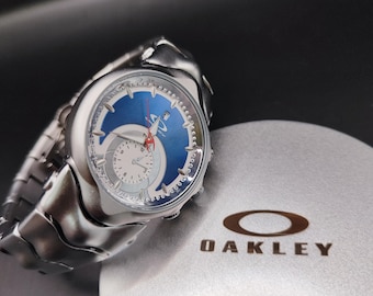 Reloj Oakley estilo Hollow Point – Reloj de pulsera futurista de coleccionista Y2K con esfera azul