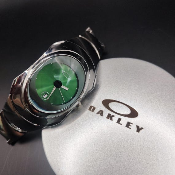 Oakley Timebomb Style Watch – Green Dial Steel Case Futuristic Y2K
