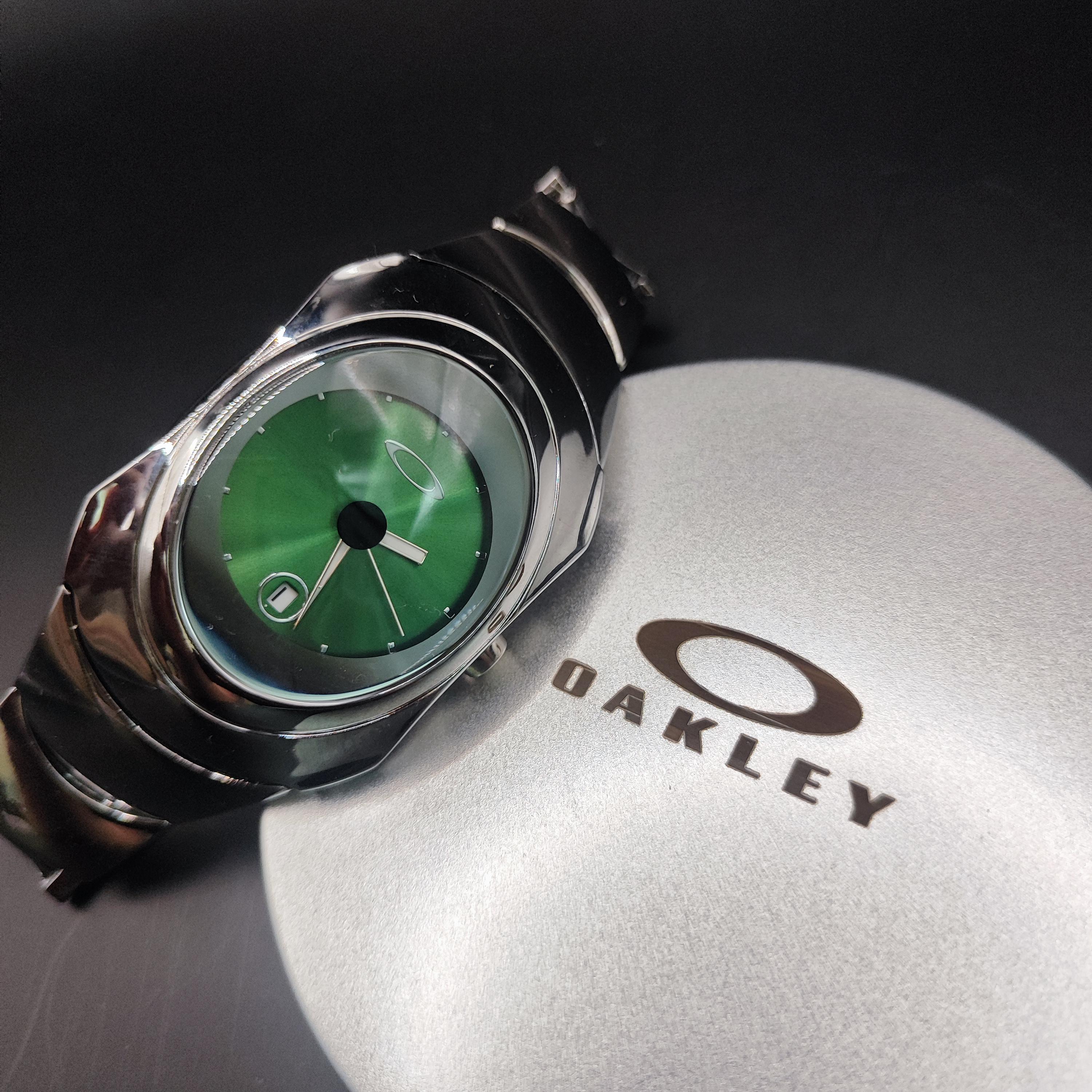 Oakley Timebomb Style Watch – Green Dial Steel Case Futuristic Y2K