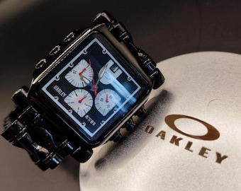 Cronógrafo Oakley Minute Machine: reloj cuadrado de acero negro, diseño industrial Y2K
