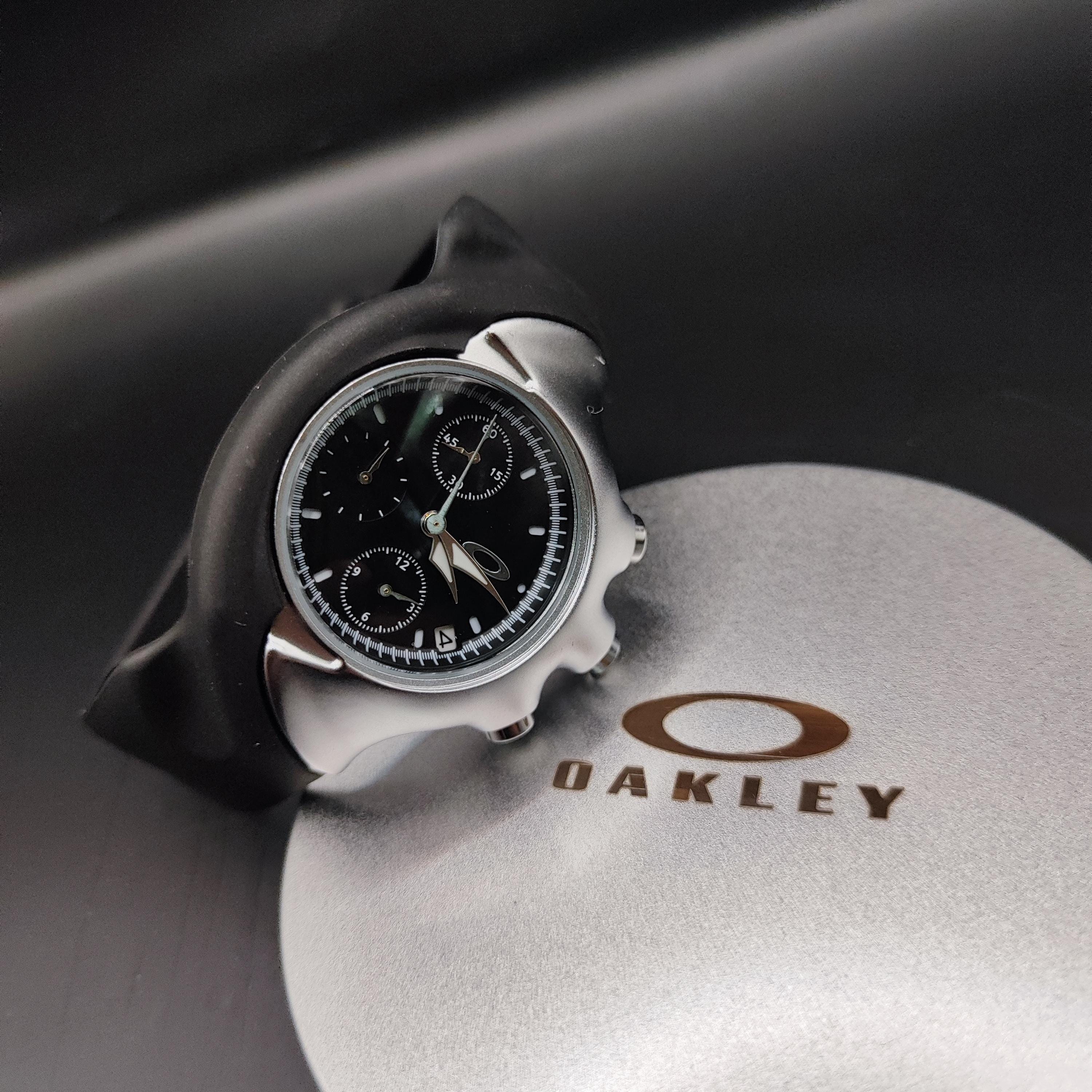 Oakley Detonator Style Watch - Black Dial Silver Case Y2K