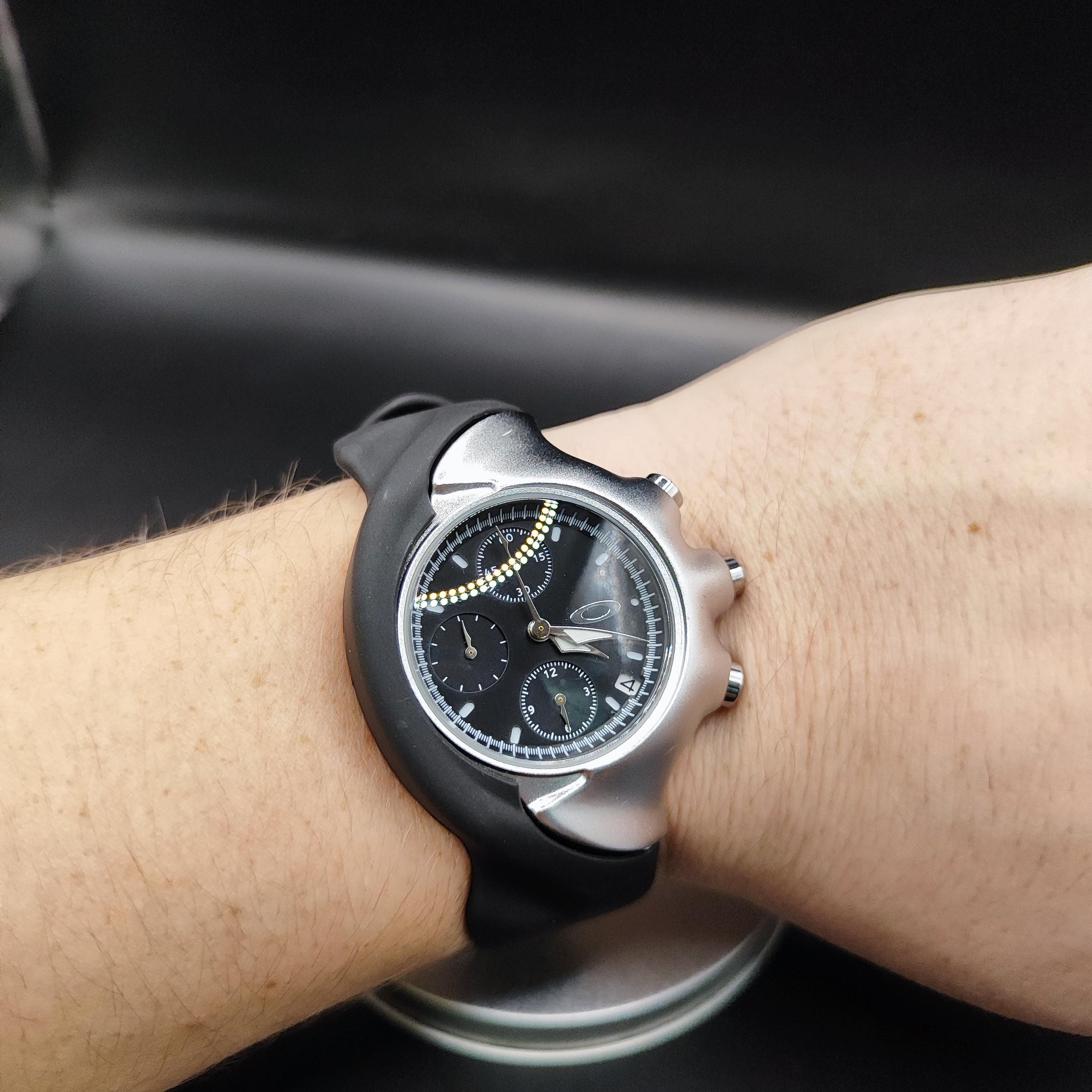 Oakley Detonator Style Watch - Black Dial Silver Case Y2K