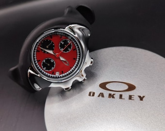 Reloj estilo Oakley Detonator – Esfera de cronógrafo roja, estilo futurista Y2K, correa negra
