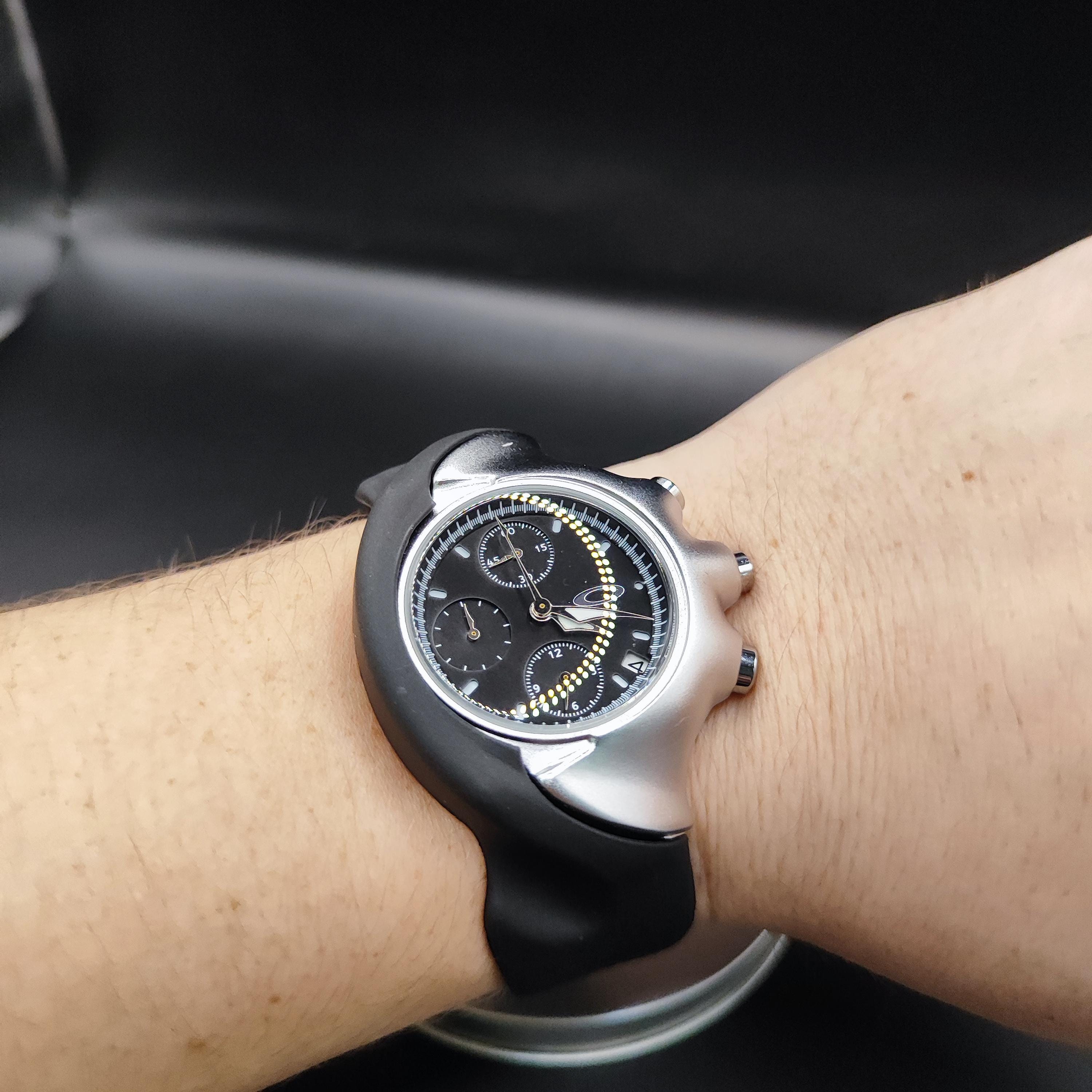 Oakley Detonator Style Watch - Black Dial Silver Case Y2K