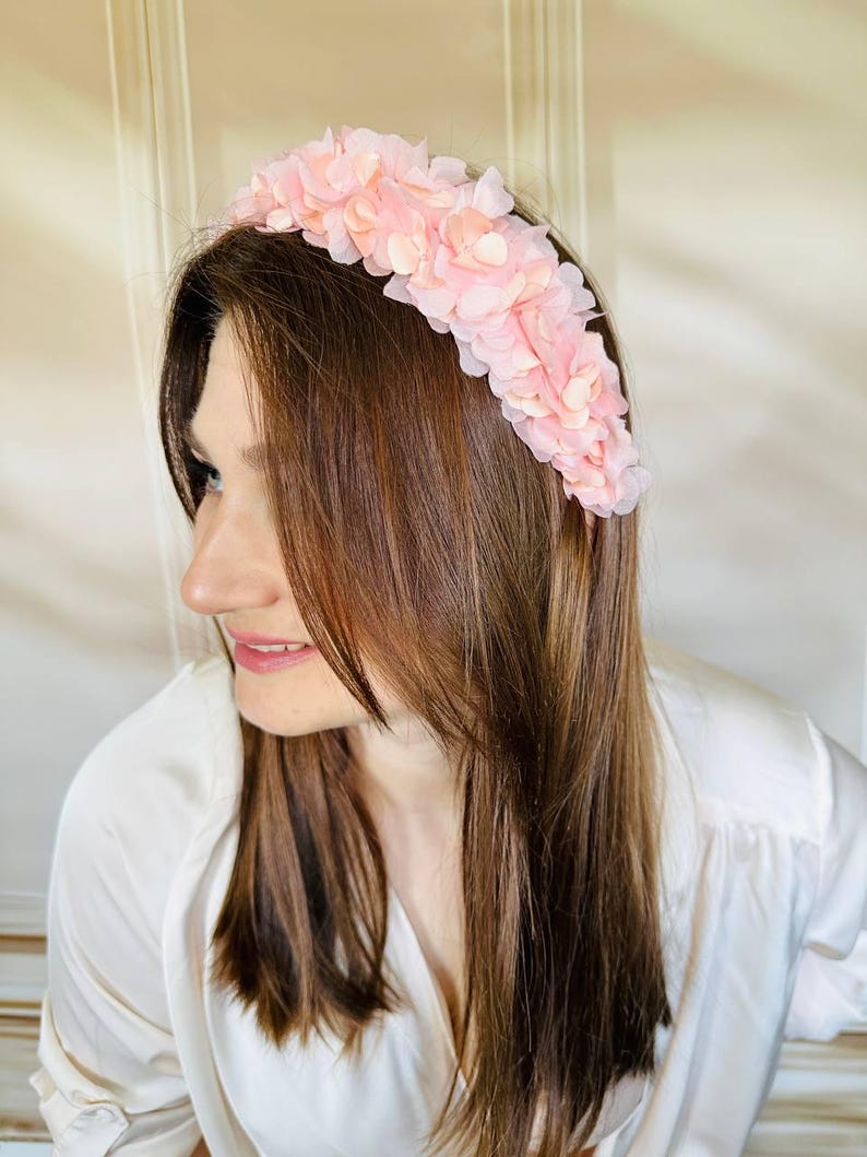 Pink Flower Headband Romantic Blossom Floral Crown Wedding Guest Bridal
