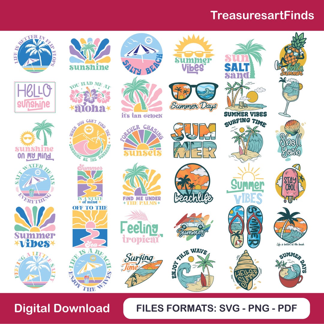 Retro Summer SVG PNG Bundle, Trendy Summer Svg, Front and Back Svg ...