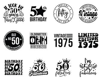 50th Birthday SVG Bundle, 50th Birthday Svg, Vintage 1975 Svg, Fifty Birthday Svg, Birthday Clipart, Fifty SVG,Fifty Birthday Svg