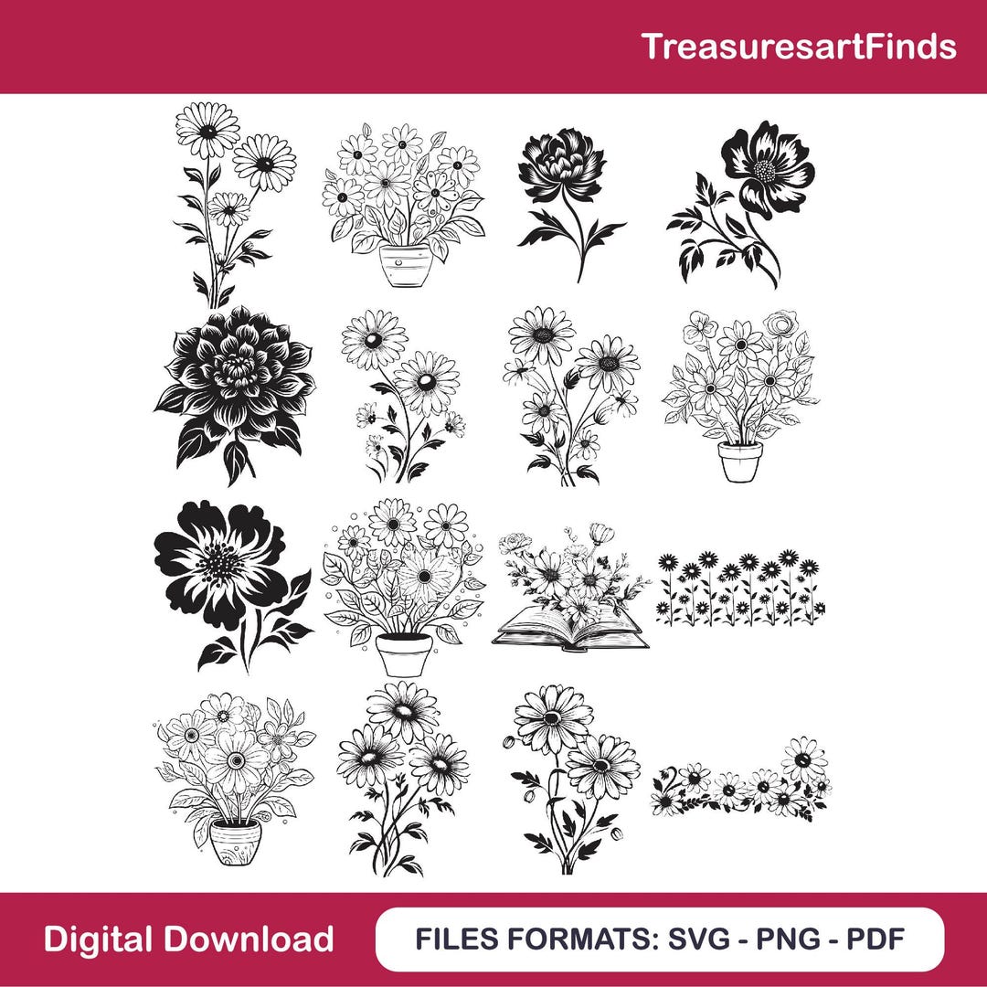 Floral Svg Bundle, Flower Svg Bundle, Flowers Bundle SVG, Wildflower ...