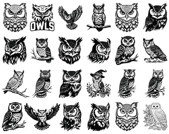 Owls SVG Bundle , Cute and Whimsical Bird Clipart , Woodland Animal Silhouette Designs for Cricut & Silhouette Crafts , svg png