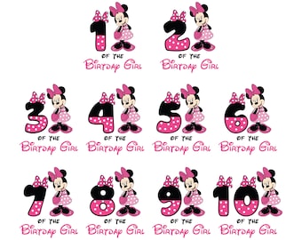 Pacchetto di font SVG con numero di Topolino e Minnie, elemento a strati, clipart, file di taglio vettoriale digitale Cricut, SVG, PNG, compleanno di Minnie in formato svg, numero di Minnie
