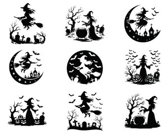 Witch Svg Bundle, Halloween Svg, Halloween Witch Svg, Witch Clipart, Witch Silhouette, Flying Witch Svg, Salem, Cut Files, Instant Download