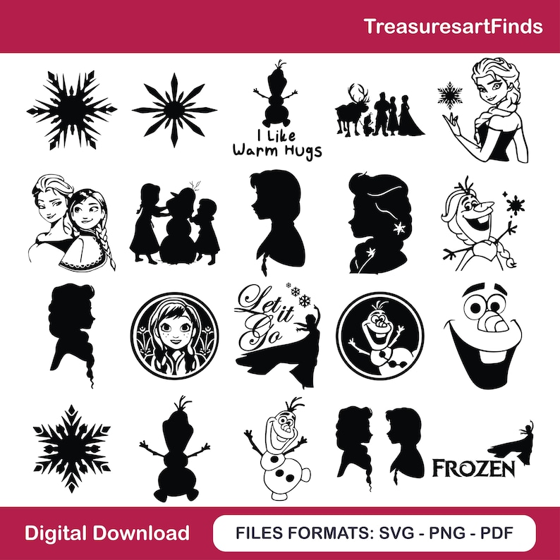 Frozen Svg and Png Mega Bundle, Elsa Anna Olaf Layered Clipart Set for ...