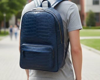 Sac à dos de luxe en cuir de vachette sac pour ordinateur portable de voyage personnalisé en relief crocodile fait main