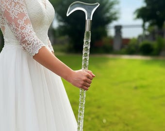 Luxe doorzichtige decoratieve acrylstok met rond handvat | Elegante unisex wandelstok met accentdisplay