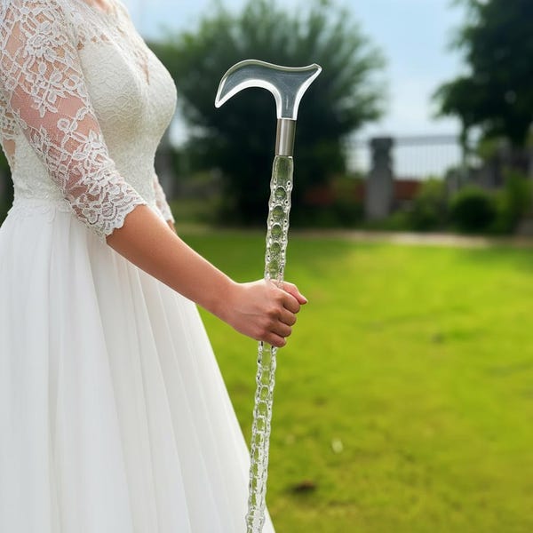 Luxury Clear Acrylic Decorative Cane with Round Handle | Elegant Unisex Display Accent Walking Stick