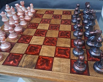 Handmade Walnut Wooden Chess Set with Epoxy Pieces - Luxury Family Board Game Decor