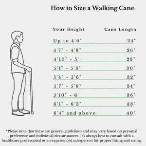 Acrylic Walking Stick Cane Size Chart