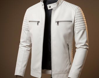 Blouson de moto en cuir véritable avec épaules côtelées et doublure matelassée - Taille et couleurs personnalisées