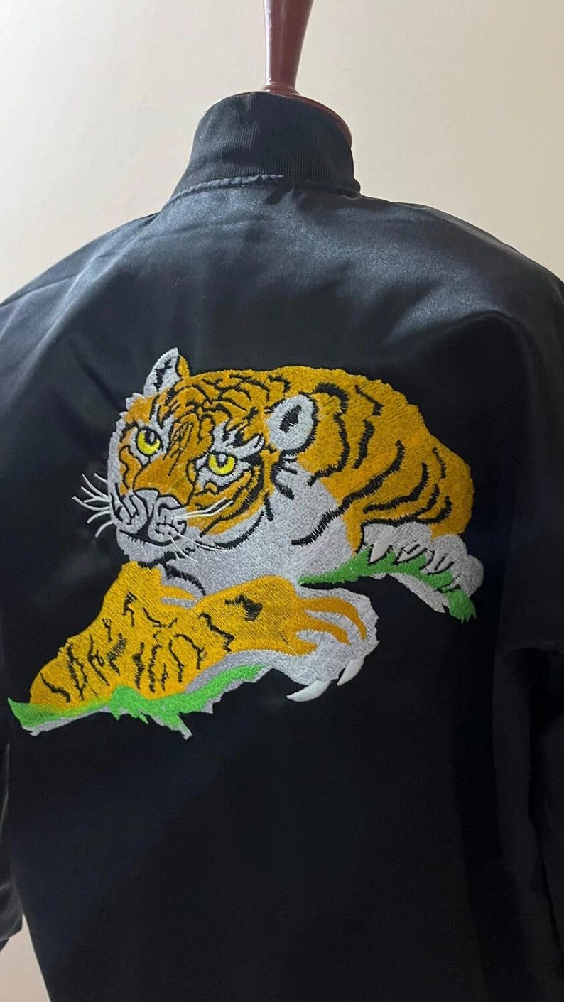 Tiger Embroidered Black Bomber Jacket