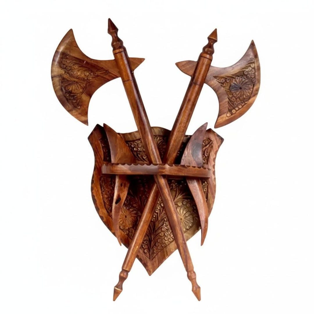 Handmade Wooden Axe Wall Decor | Carved Display Axes 19in | Rustic ...