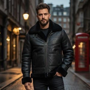 Men’s Shearling Leather Jacket | Genuine Sheepskin Aviator Coat with Real Lamb Fur