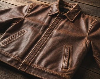 Men’s Vintage Cowhide Leather Jacket | Handmade Biker Jacket | Genuine Brown Coat